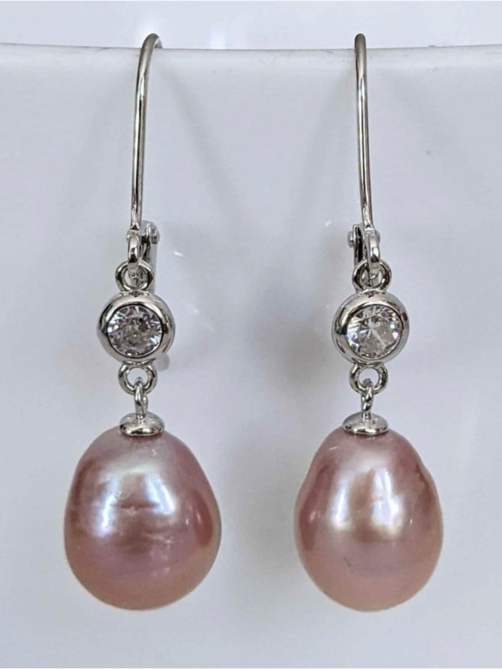 S925 Natural Lavender Baroque Freshwater Pearl Dangling Earrings